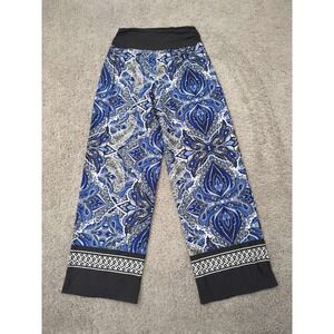 Apt 9 Pants Womens XL Blue Paisley Pull On Waistband High Rise Wide Leg Palazzo